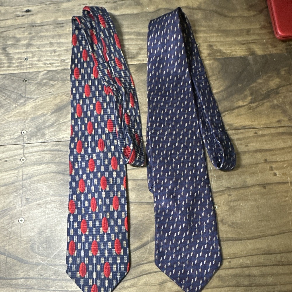 Zegna & Graham & Lockwood 2pc Men's Silk Woven Pointed Ties Geometric Blue